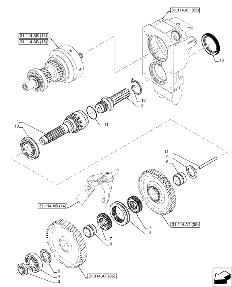 Схема запчастей Case IH FARMALL 110C - (31.114.AF[05]) - VAR - 743594 - PTO 540/1000 -540E RPM, OUTPUT SHAFT, POWERSHUTTLE (31) - IMPLEMENT POWER TAKE OFF