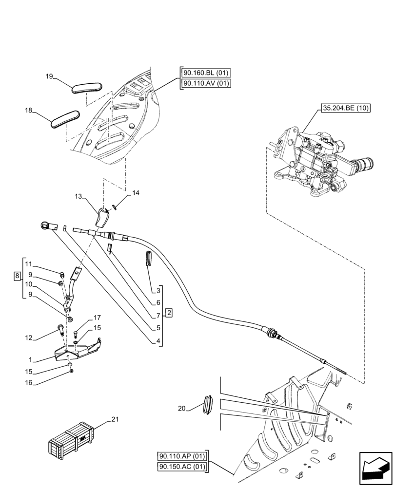 Схема запчастей Case IH FARMALL 100C - (35.204.BL[01]) - VAR - 743568 - 1 REMOTE CONTROL VALVE, W/ 2 DELUXE COUPLERS, CONTROL LEVER (35) - HYDRAULIC SYSTEMS