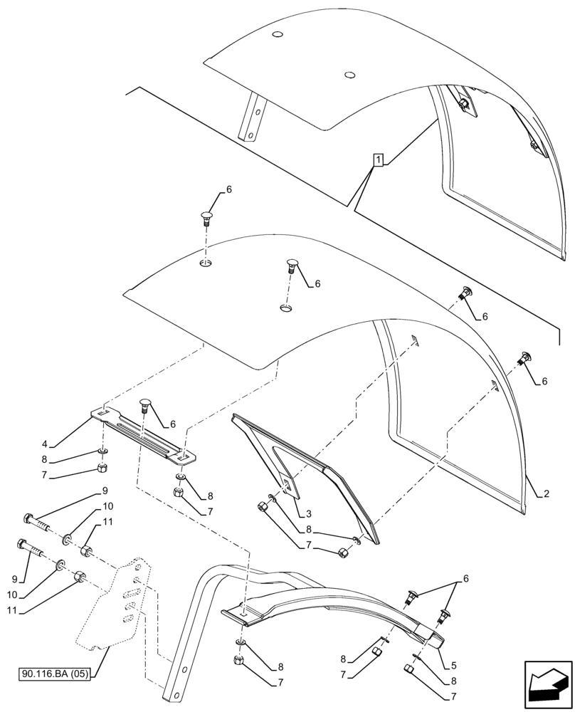 Схема запчастей Case IH FARMALL 90C - (90.116.AC[05]) - VAR - 744674 - DYNAMIC FRONT FENDER (410MM), LARGE, HIGH TYRES (24’), 4WD (90) - PLATFORM, CAB, BODYWORK AND DECALS