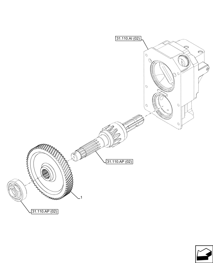 Схема запчастей Case IH FARMALL 100C - (31.110.AR[02]) - VAR - 743565 - PTO 540 RPM, GEAR, HI-LO (31) - IMPLEMENT POWER TAKE OFF