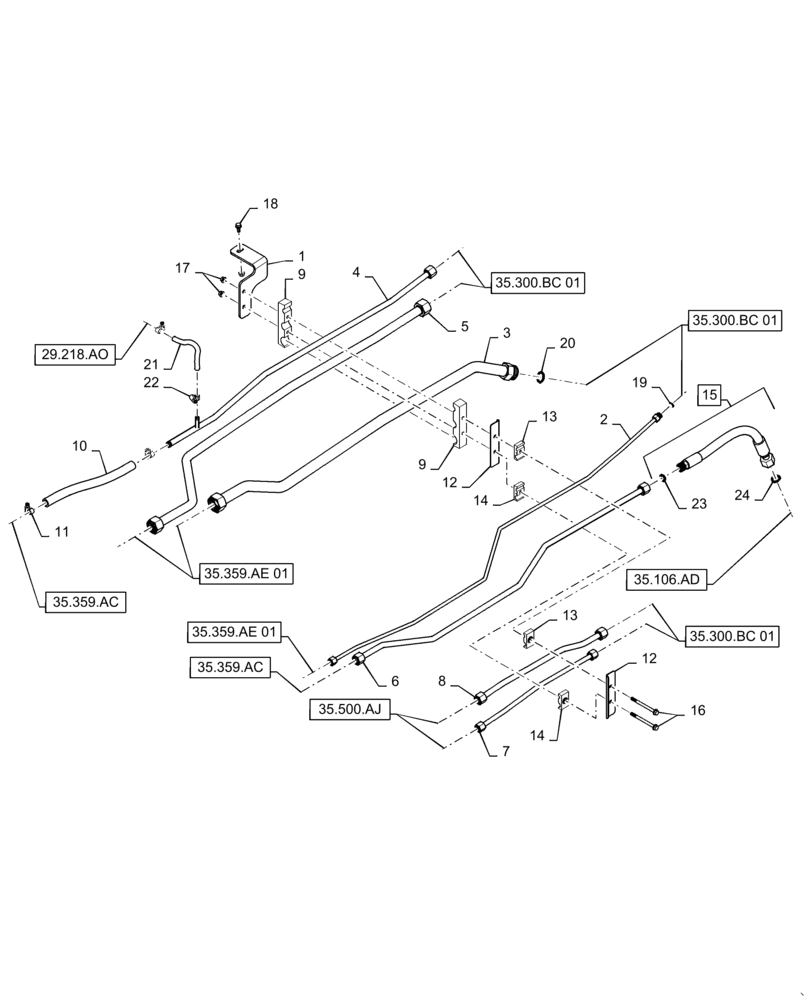 Схема запчастей Case IH 7130 - (35.300.BC[01]) - HYDRAULIC OIL COOLER LINE (35) - HYDRAULIC SYSTEMS