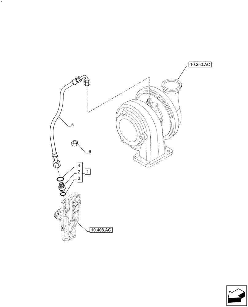 Схема запчастей Case IH F4DFE413U B002 - (10.250.AD) - TURBOCHARGER LINE (10) - ENGINE