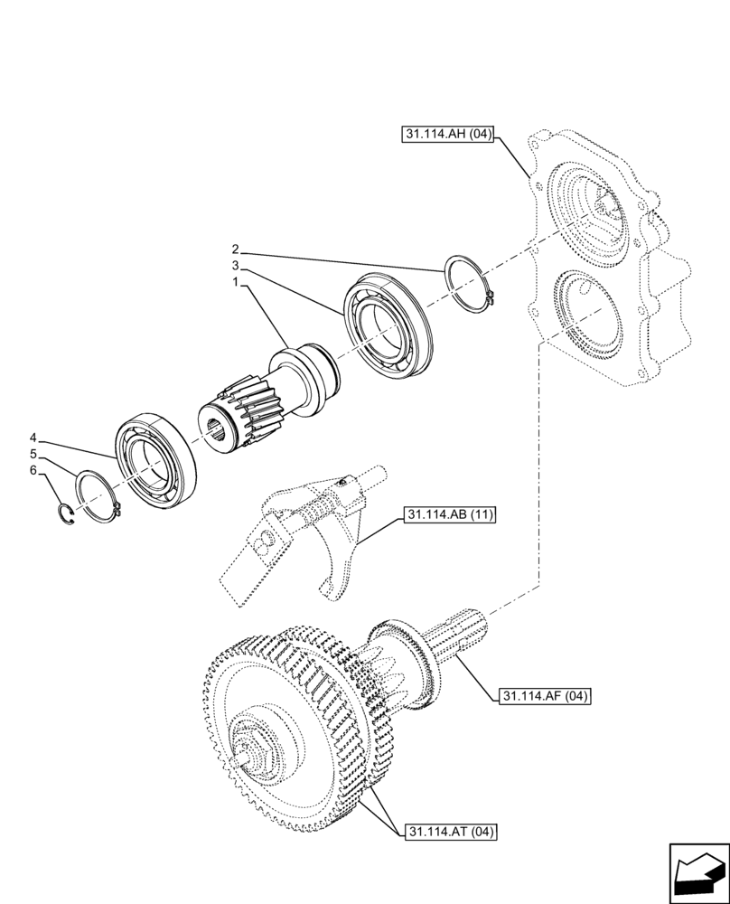 Схема запчастей Case IH FARMALL 120C - (31.114.AB[12]) - VAR - 743594 - PTO 540/1000 RPM, DRIVEN SHAFT, SHUTTLE (31) - IMPLEMENT POWER TAKE OFF