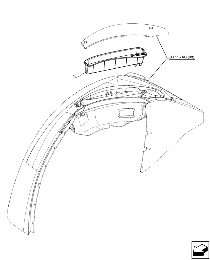 Схема запчастей Case IH FARMALL 110C - (90.116.AC[12]) - VAR - 332998 - REAR FENDER, CONTAINER, W/O CAB (90) - PLATFORM, CAB, BODYWORK AND DECALS