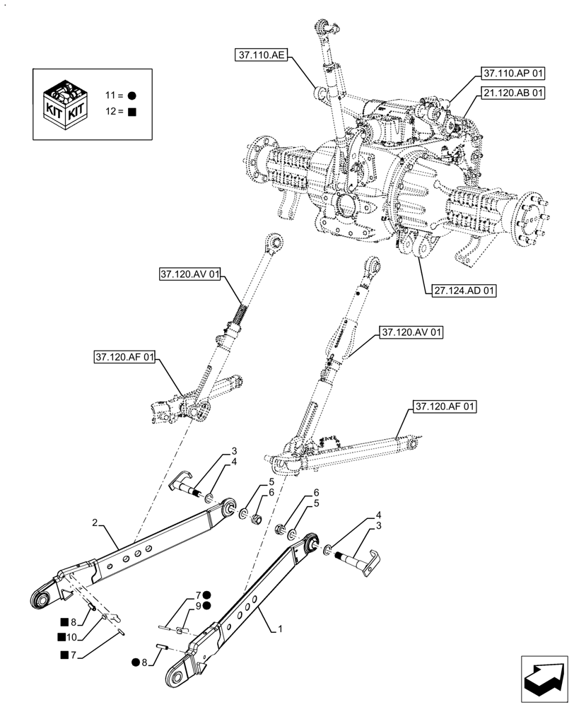 Схема запчастей Case IH FARMALL 130A - (37.120.AO[01]) - VAR - 390351 - LOWER LINK, ARM (37) - HITCHES, DRAWBARS & IMPLEMENT COUPLINGS