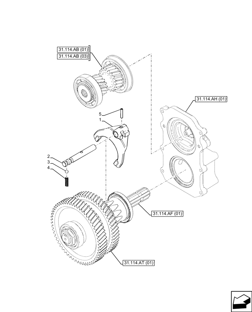 Схема запчастей Case IH FARMALL 90C - (31.114.AB[02]) - VAR - 743566 - PTO 540 RPM, DRIVEN SHAFT, FORK, SHUTTLE (31) - IMPLEMENT POWER TAKE OFF