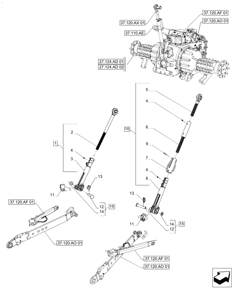 Схема запчастей Case IH FARMALL 110A - (37.120.AV[01]) - VAR - 390351 - 3 POINT HITCH, LIFTING ROD (37) - HITCHES, DRAWBARS & IMPLEMENT COUPLINGS