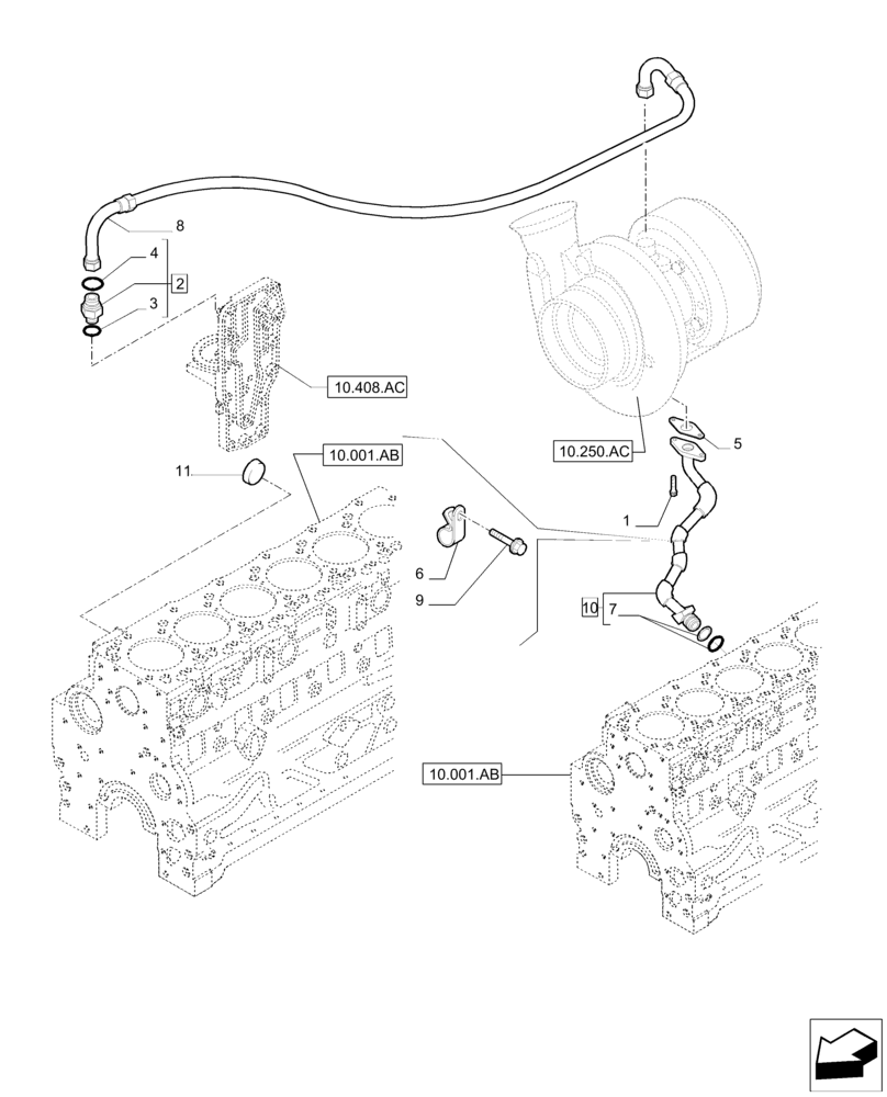 Схема запчастей Case IH F4DE9684B J112 - (10.304.AL) - PIPING ENGINE OIL (10) - ENGINE