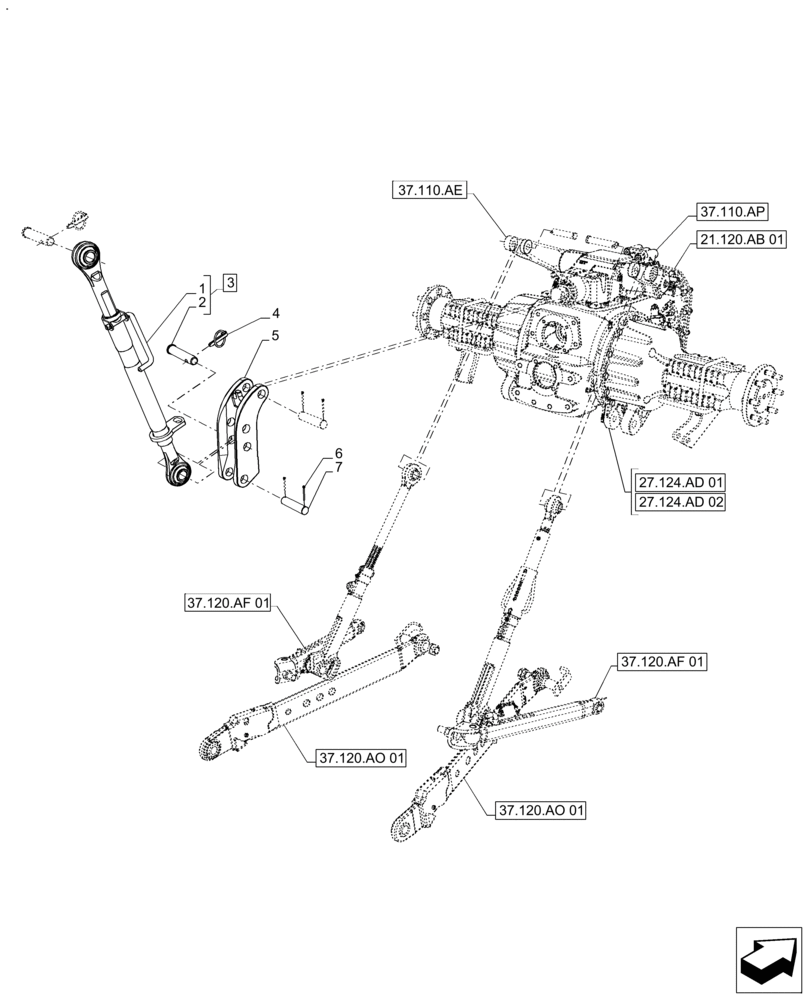 Схема запчастей Case IH FARMALL 130A - (37.120.AX[01]) - VAR - 390351 - 3 POINT HITCH (37) - HITCHES, DRAWBARS & IMPLEMENT COUPLINGS