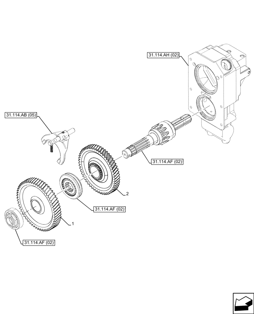 Схема запчастей Case IH FARMALL 110C - (31.114.AT[02]) - VAR - 743566 - PTO 540-540E RPM, GEAR, POWERSHUTTLE (31) - IMPLEMENT POWER TAKE OFF