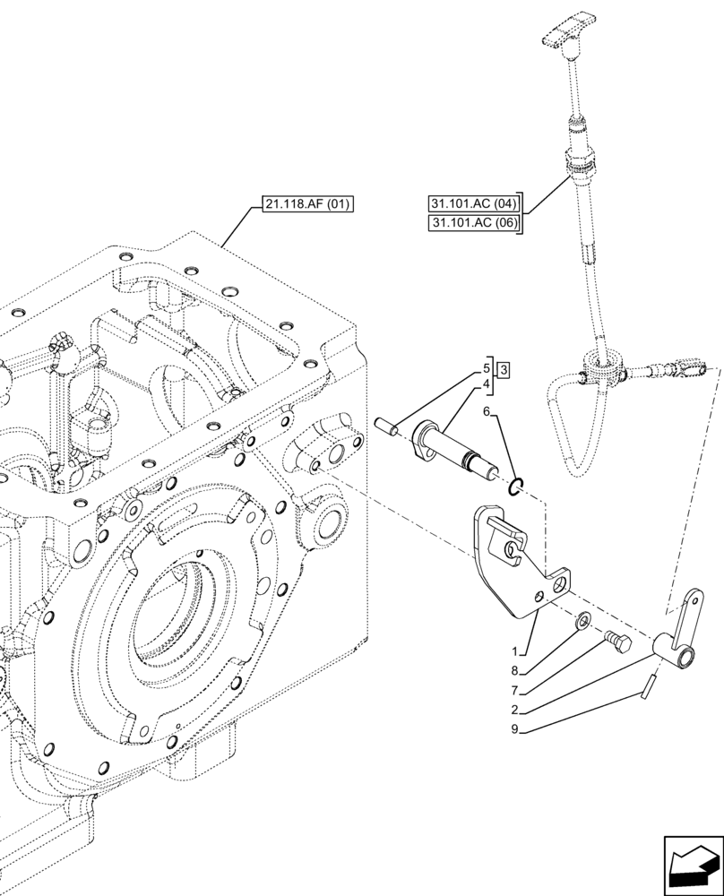 Схема запчастей Case IH FARMALL 90C - (31.101.AC[05]) - VAR - 743566 - PTO 540-540E RPM, CONTROL LEVER, BRACKET (31) - IMPLEMENT POWER TAKE OFF