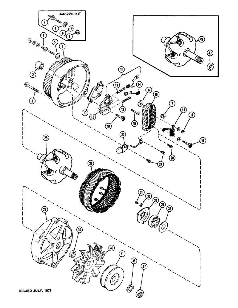 Схема запчастей Case IH 1570 - (077C) - A135715 ALTERNATOR, 55 AMP, USED TRACTOR S/N 8817164 TO 8817283, AND PRIOR TO TRACTOR S/N 8816812 (04) - ELECTRICAL SYSTEMS