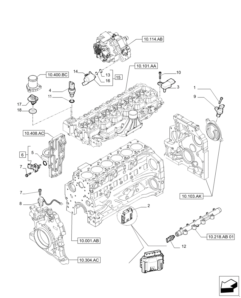 Схема запчастей Case IH F4DE9684B J112 - (55.015.AA) - ELECTRONIC ENGINE SENSORS, SWITCHES AND CONTROL UNIT (55) - ELECTRICAL SYSTEMS