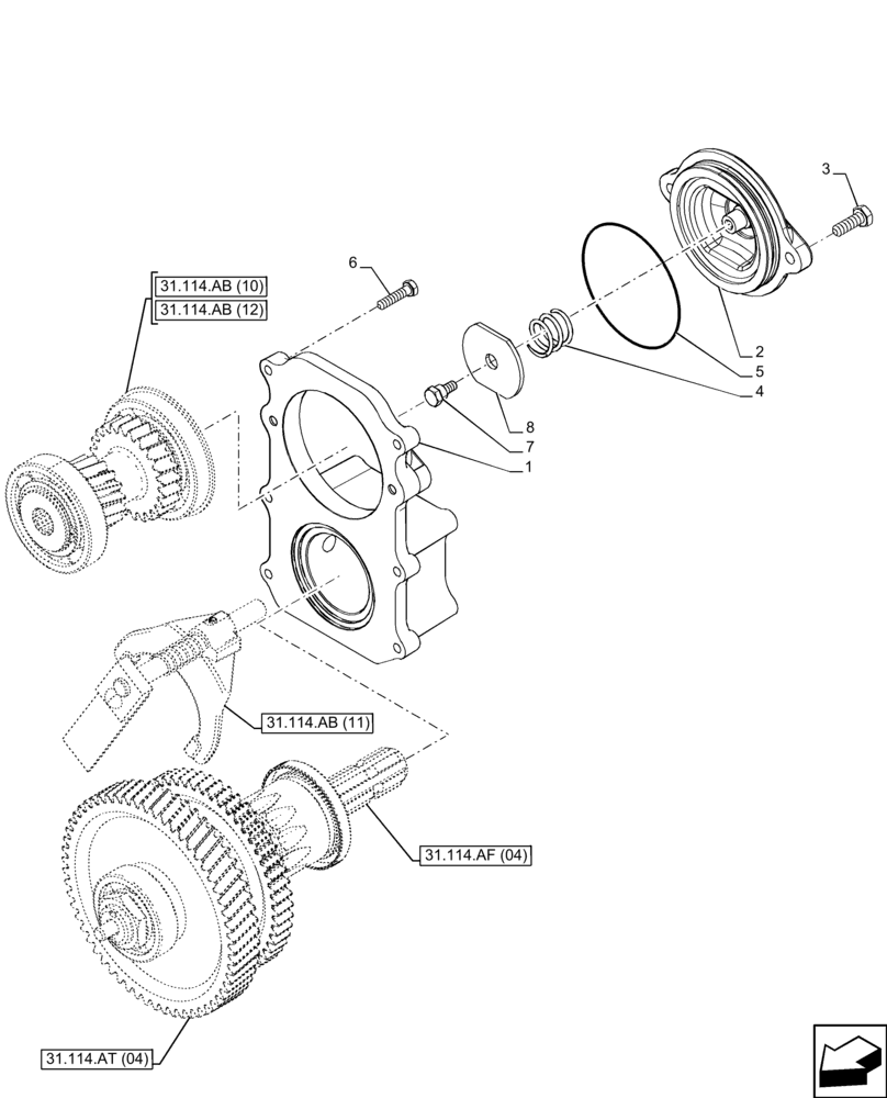 Схема запчастей Case IH FARMALL 100C - (31.114.AH[04]) - VAR - 743594 - PTO 540/1000 RPM, COVER, SHUTTLE (31) - IMPLEMENT POWER TAKE OFF