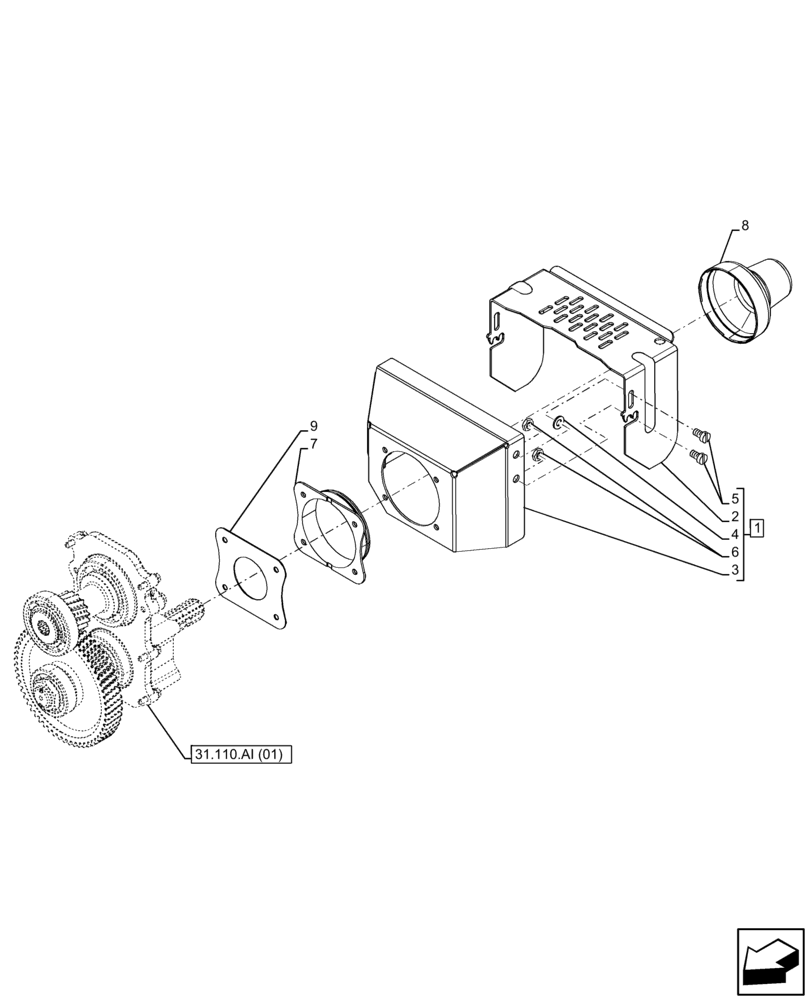 Схема запчастей Case IH FARMALL 90C - (31.110.AI[05]) - VAR - 392905 - PTO, PROTECTION (31) - IMPLEMENT POWER TAKE OFF