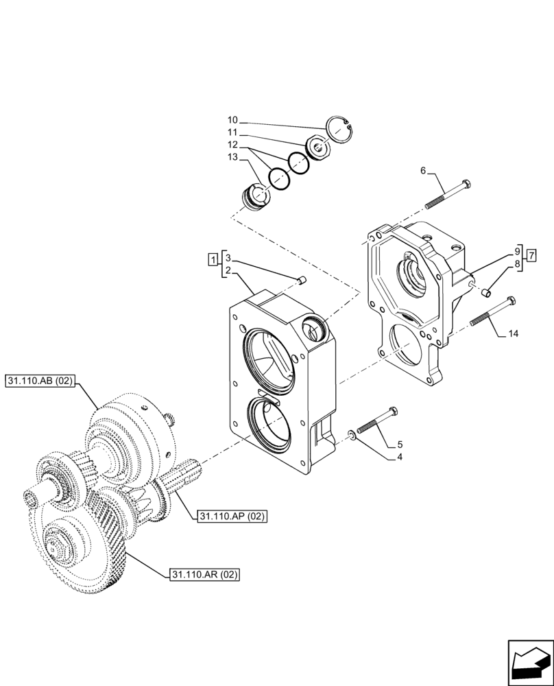 Схема запчастей Case IH FARMALL 110C - (31.110.AI[02]) - VAR - 743565 - PTO 540 RPM, COVER, HI-LO (31) - IMPLEMENT POWER TAKE OFF