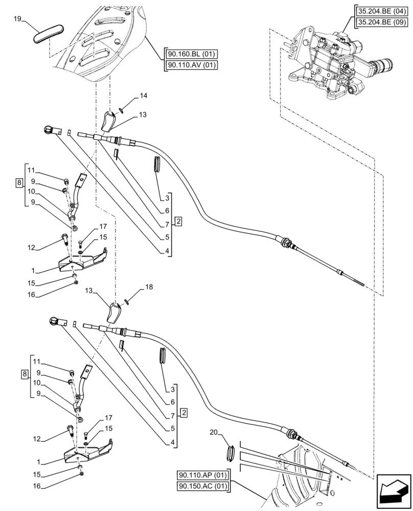 Схема запчастей Case IH FARMALL 90C - (35.204.BL[02]) - VAR - 743569 - 2 REMOTE CONTROL VALVE, W/ 4 DELUXE COUPLERS, CONTROL LEVER (35) - HYDRAULIC SYSTEMS