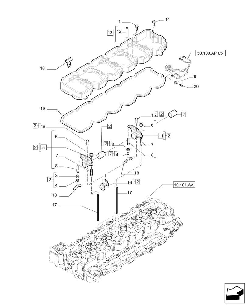 Схема запчастей Case IH F4DE9684B J112 - (10.101.AP) - ROCKER SHAFT (10) - ENGINE