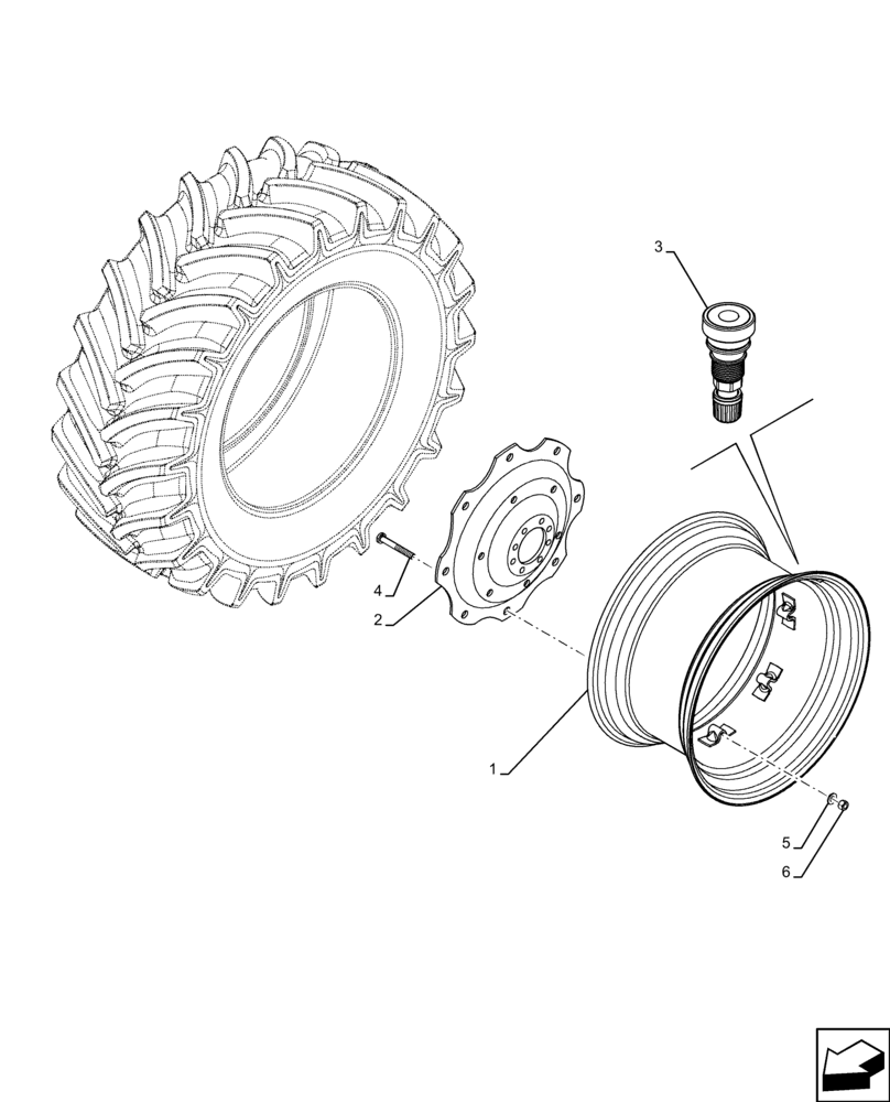 Схема запчастей Case IH FARMALL 100C - (44.520.AB[01]) - VAR - 8302804, 8364604, 8365404, 8365501 - REAR, WHEEL W15LX34 (44) - WHEELS