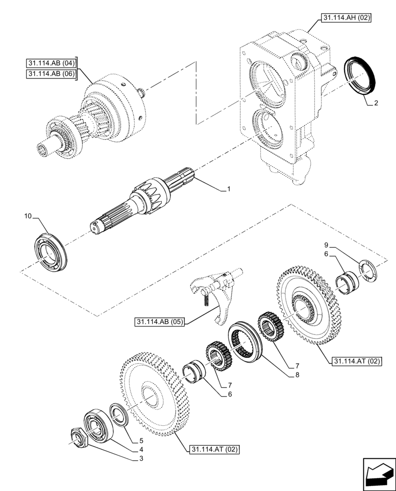 Схема запчастей Case IH FARMALL 100C - (31.114.AF[02]) - VAR - 743566 - PTO 540-540E RPM, OUTPUT SHAFT, POWERSHUTTLE (31) - IMPLEMENT POWER TAKE OFF