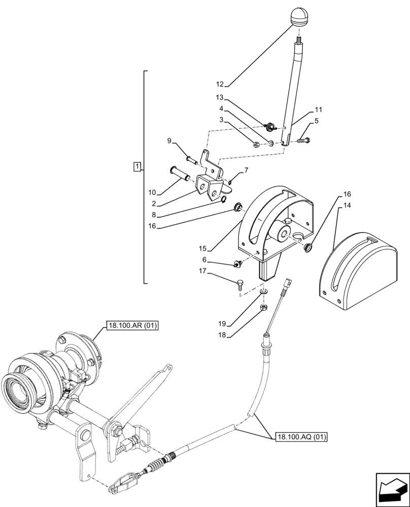 Схема запчастей Case IH FARMALL 110C - (18.100.AN[01]) - VAR - 743565, 743566, 743594 - PTO CLUTCH, CONTROL LEVER, W/O CAB (18) - CLUTCH