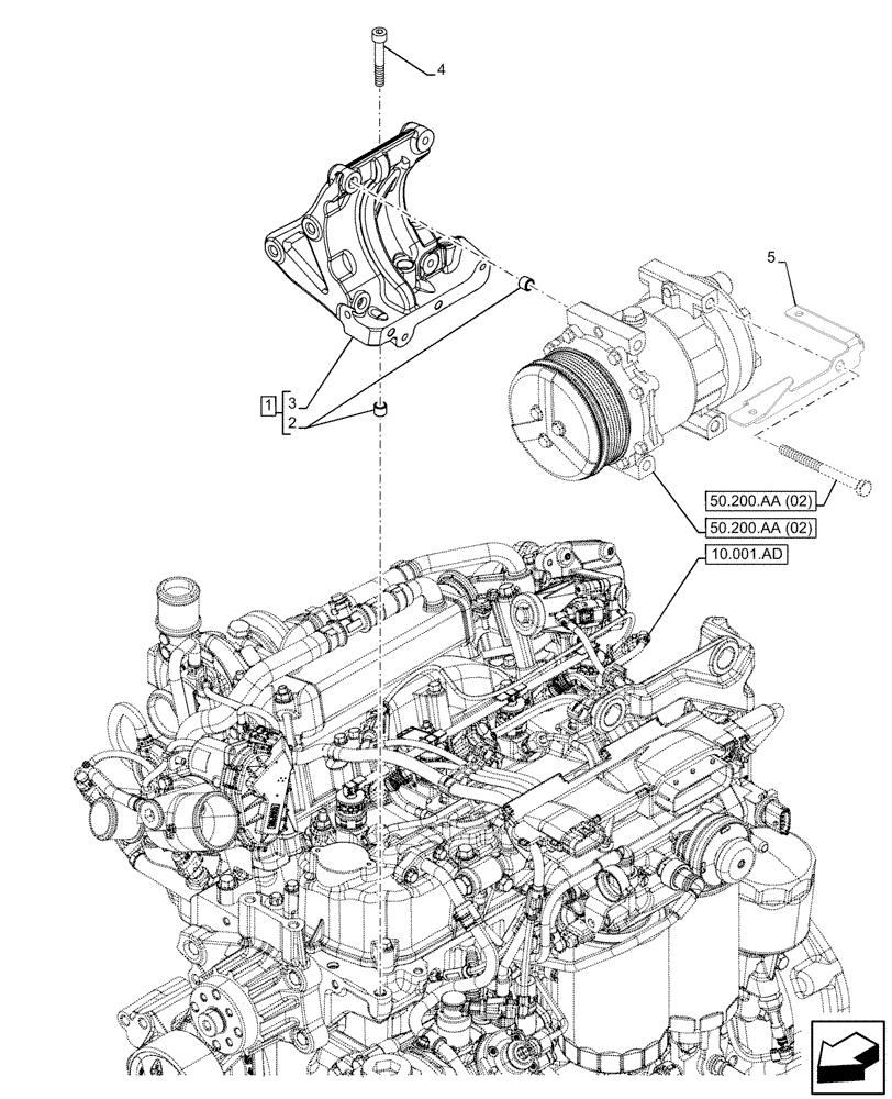 Схема запчастей Case IH FARMALL 100C - (50.200.AA[01]) - VAR - 390018 - AIR CONDITIONING, COMPRESSOR, SUPPORT (50) - CAB CLIMATE CONTROL