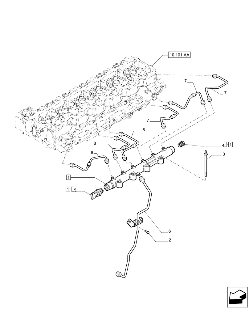 Схема запчастей Case IH F4DE9684B J112 - (10.218.AB[01]) - INJECTION EQUIPMENT - PIPING (10) - ENGINE