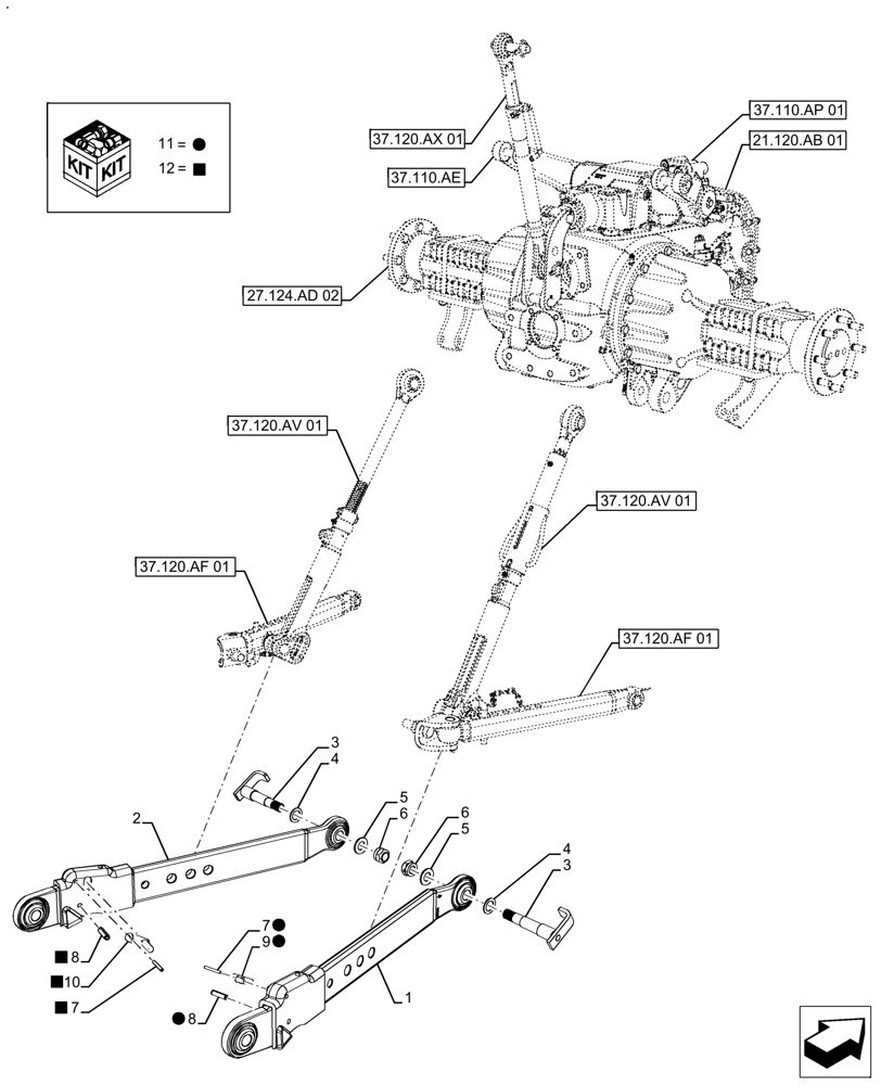 Схема запчастей Case IH FARMALL 140A - (37.120.AO[02]) - VAR - 390351 - LOWER LINK, ARM (37) - HITCHES, DRAWBARS & IMPLEMENT COUPLINGS