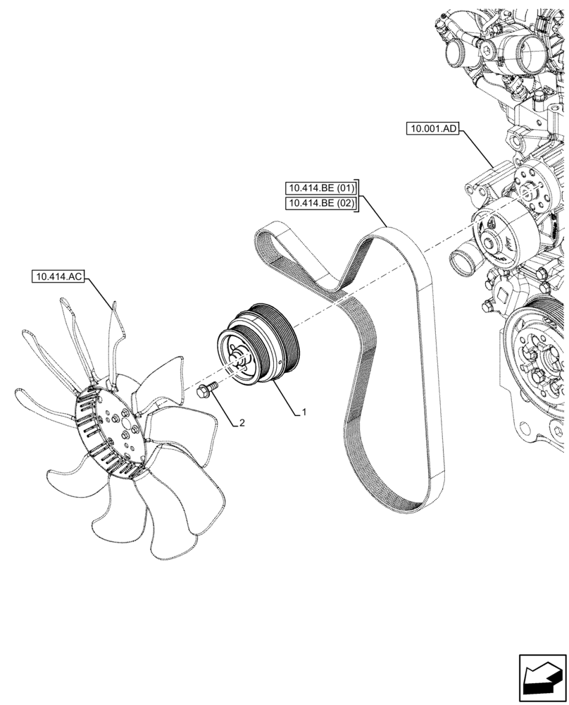 Схема запчастей Case IH FARMALL 120C - (10.414.AD) - VAR - 390018 - ENGINE, FAN, PULLEY (10) - ENGINE