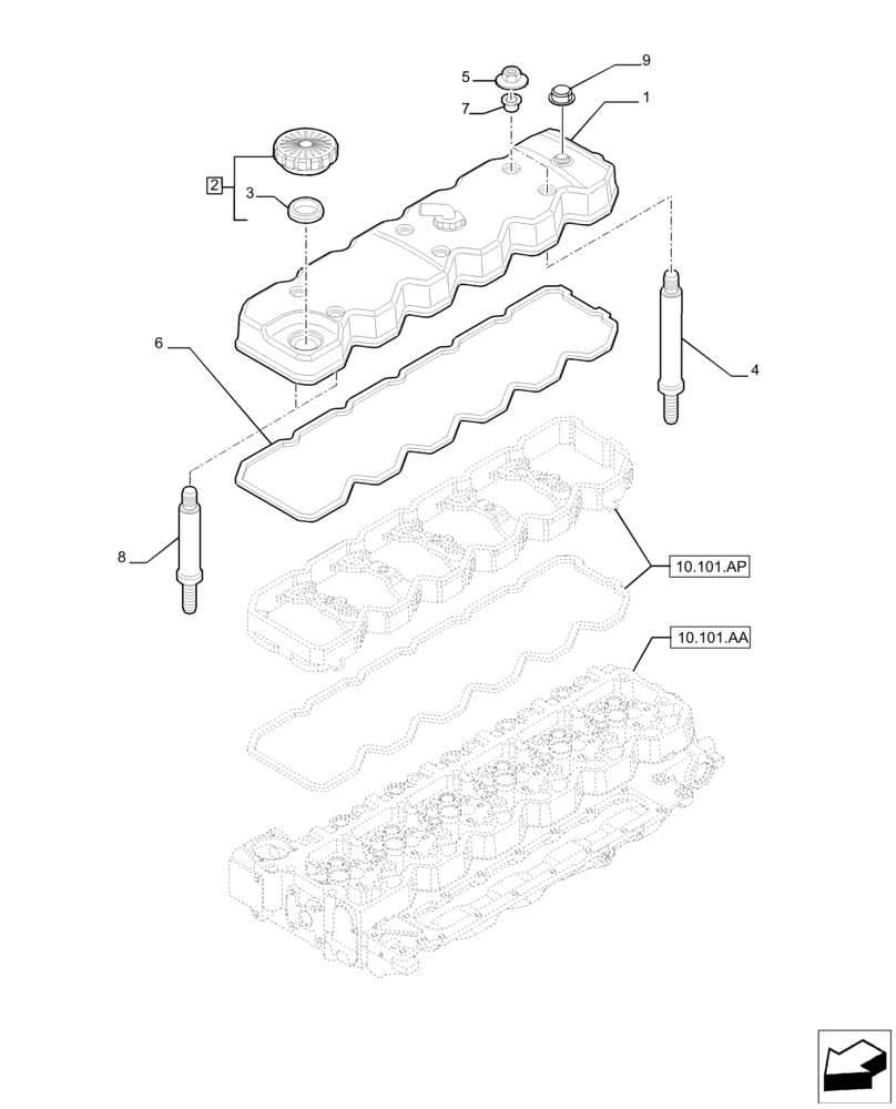 Схема запчастей Case IH F4DE9684B J112 - (10.101.AB[01]) - CYLINDER HEAD COVERS (10) - ENGINE