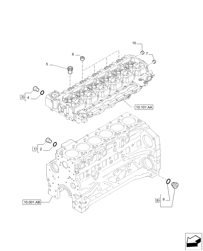 Схема запчастей Case IH F4DE9684B J112 - (10.101.AD) - ENGINE COOLING SYSTEM PIPING (10) - ENGINE