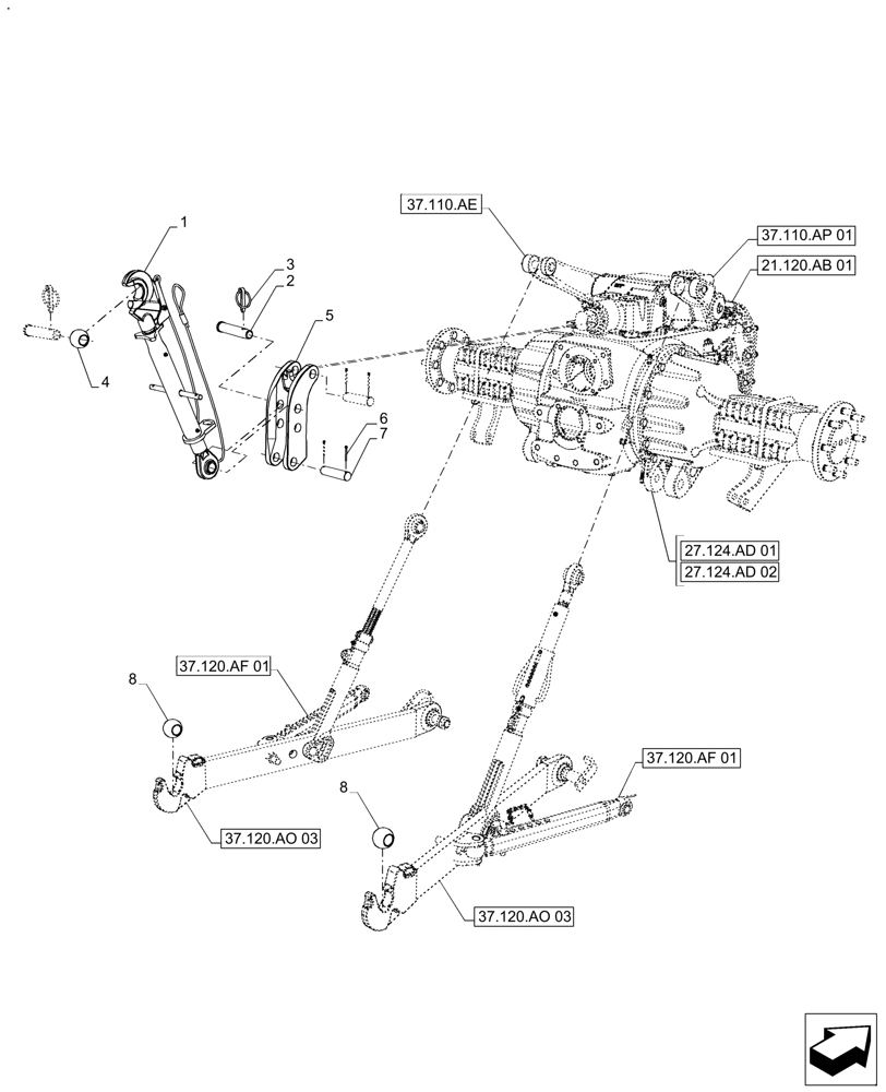 Схема запчастей Case IH FARMALL 140A - (37.120.AX[02]) - VAR - 330148 - 3 POINT HITCH, QUICK-HITCH (37) - HITCHES, DRAWBARS & IMPLEMENT COUPLINGS