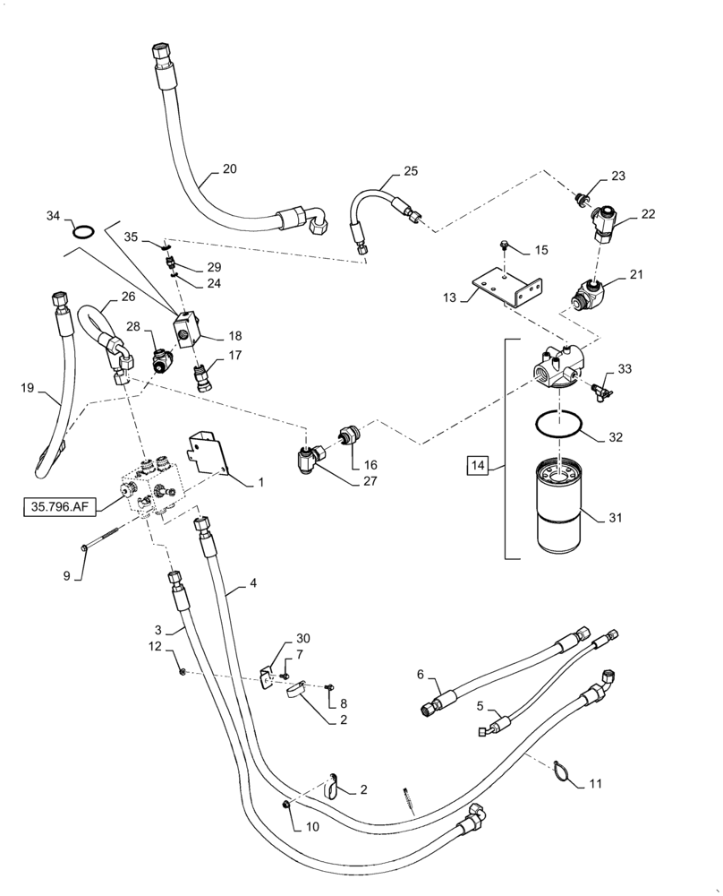 Схема запчастей Case IH 6140 - (35.796.AC) - CHAFF SPREADER HYDRAULIC SYSTEM (35) - HYDRAULIC SYSTEMS