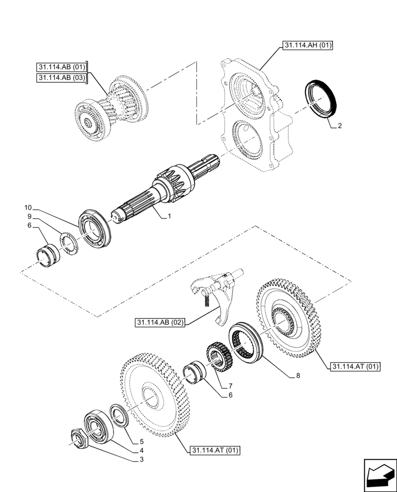 Схема запчастей Case IH FARMALL 120C - (31.114.AF[01]) - VAR - 743566 - PTO 540-540E RPM, OUTPUT SHAFT, SHUTTLE (31) - IMPLEMENT POWER TAKE OFF