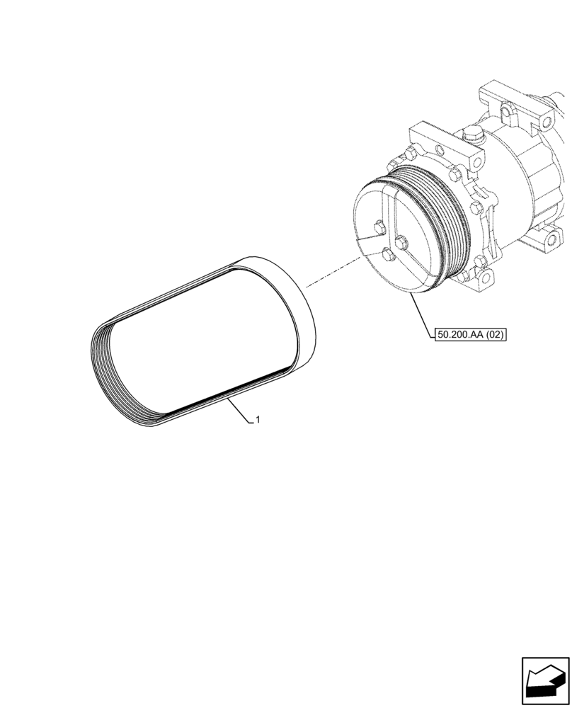 Схема запчастей Case IH FARMALL 110C - (50.200.AT) - VAR - 390018 - AIR CONDITIONING, BELT (50) - CAB CLIMATE CONTROL