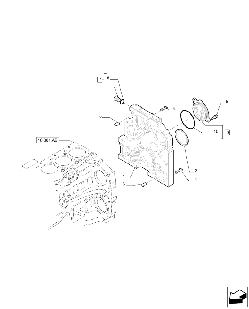 Схема запчастей Case IH F4DE9684B J112 - (10.103.AK) - CRANKCASE COVERS (10) - ENGINE