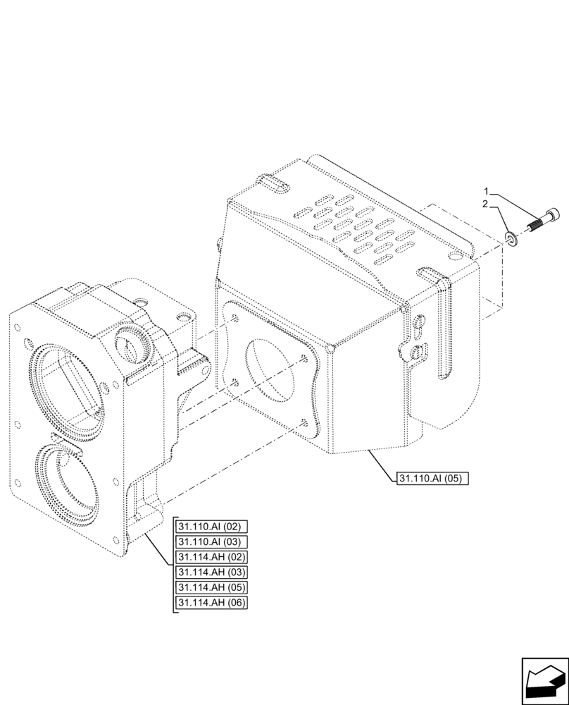 Схема запчастей Case IH FARMALL 110C - (31.110.AI[07]) - VAR - 743565, 743566, 743594 - PTO, PROTECTION, MOUNTING (31) - IMPLEMENT POWER TAKE OFF