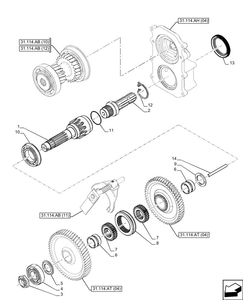 Схема запчастей Case IH FARMALL 90C - (31.114.AF[04]) - VAR - 743594 - PTO 540/1000 RPM, OUTPUT SHAFT, SHUTTLE (31) - IMPLEMENT POWER TAKE OFF