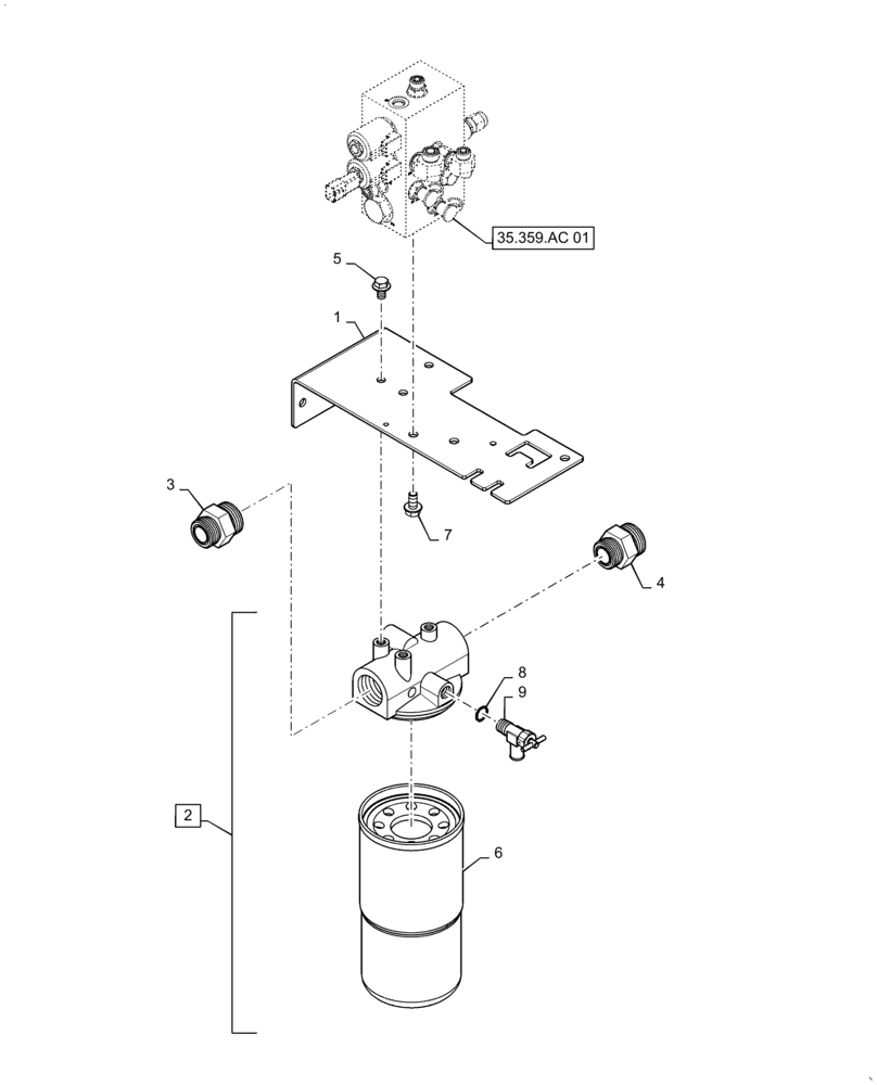 Схема запчастей Case IH 6140 - (35.359.AE[02]) - VALVE, SEPARATOR, UNLOADING TUBE, REGULATOR, FILTER (35) - HYDRAULIC SYSTEMS