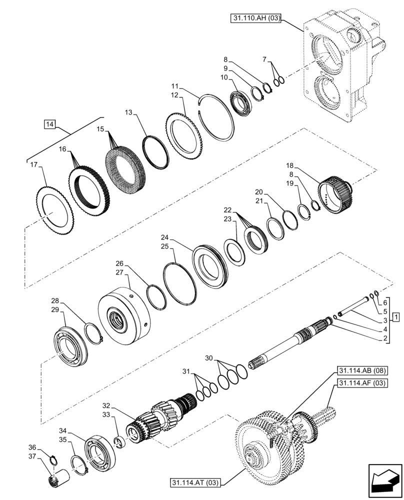 Схема запчастей Case IH FARMALL 120C - (31.114.AB[09]) - VAR - 743566 - PTO 540 RPM, DRIVEN SHAFT, HI-LO (31) - IMPLEMENT POWER TAKE OFF