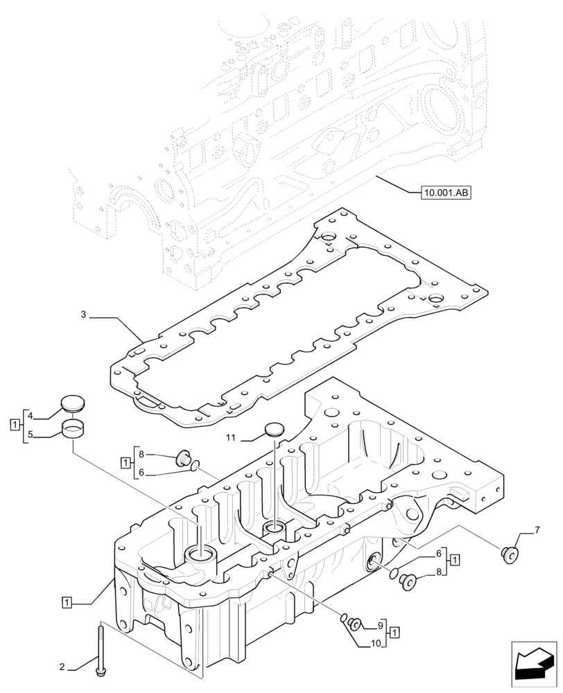 Схема запчастей Case IH F4DE9684B J112 - (10.102.AP) - ENGINE OIL SUMP (10) - ENGINE