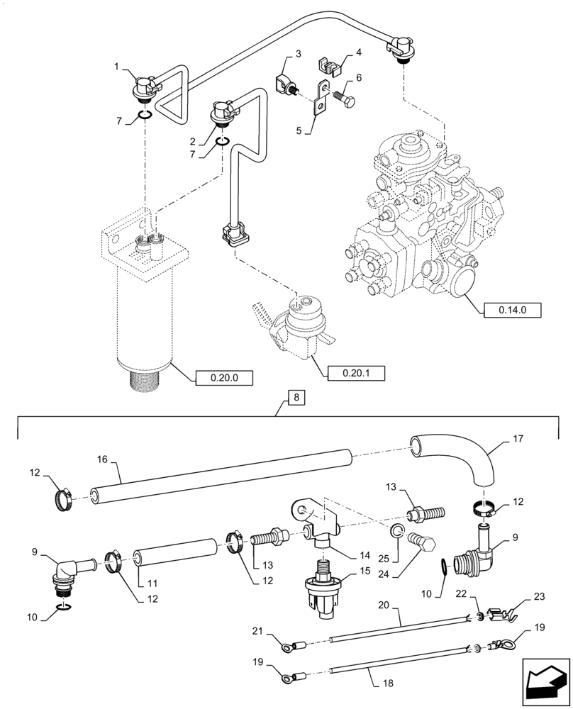 Схема запчастей Case IH P170 - (0.20.3[01]) - FUEL TUBE (02) - ENGINE