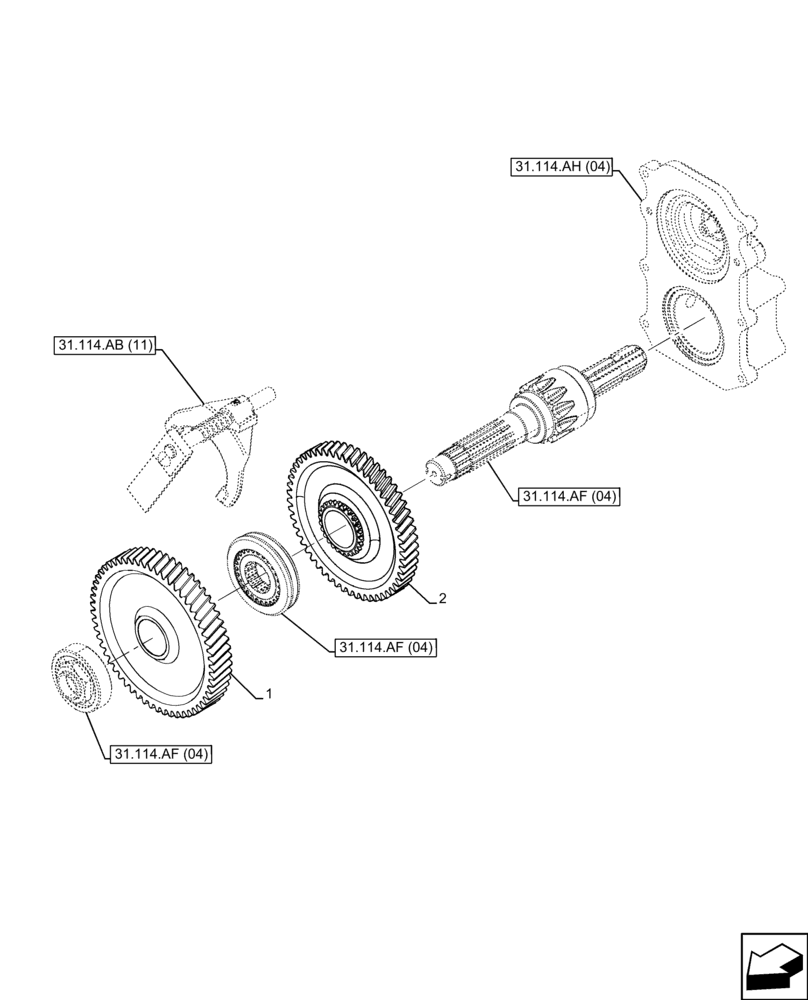 Схема запчастей Case IH FARMALL 110C - (31.114.AT[04]) - VAR - 743594 - PTO 540E/1000 RPM, GEAR, SHUTTLE (31) - IMPLEMENT POWER TAKE OFF