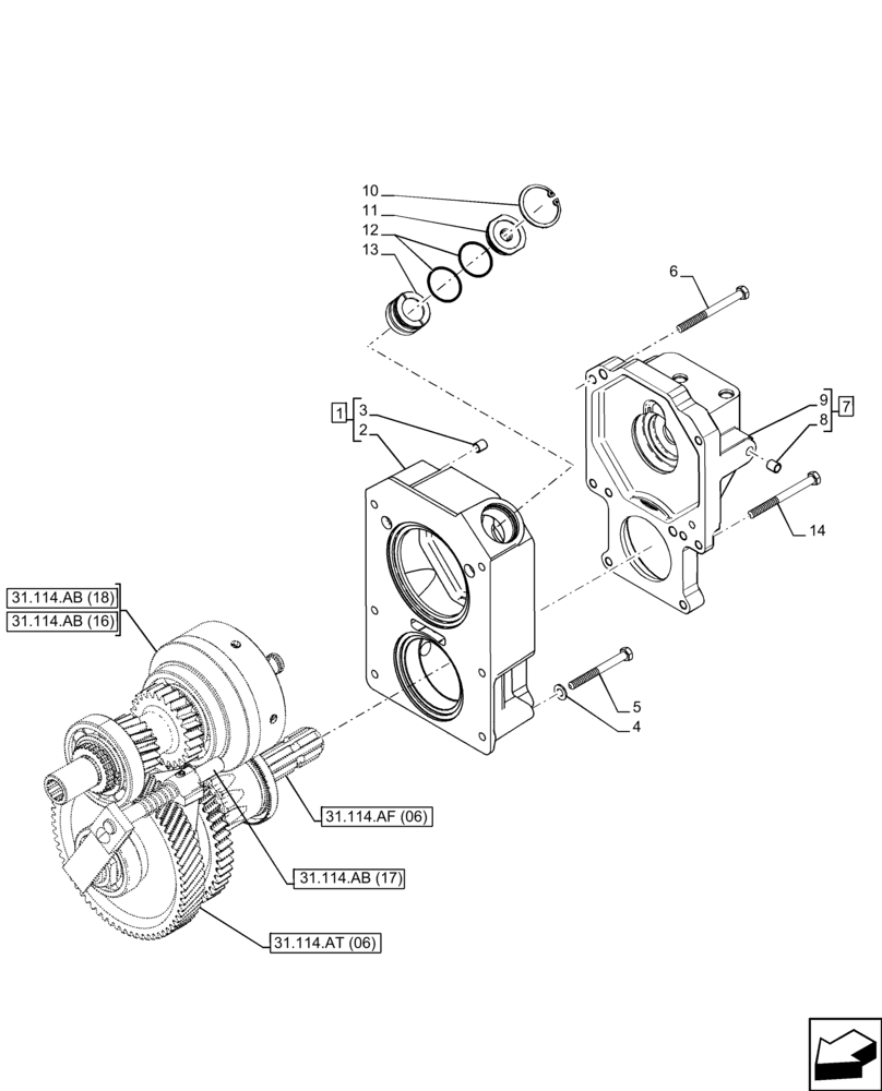 Схема запчастей Case IH FARMALL 110C - (31.114.AH[06]) - VAR - 743594 - PTO 540/1000 RPM, COVER, HI-LO (31) - IMPLEMENT POWER TAKE OFF