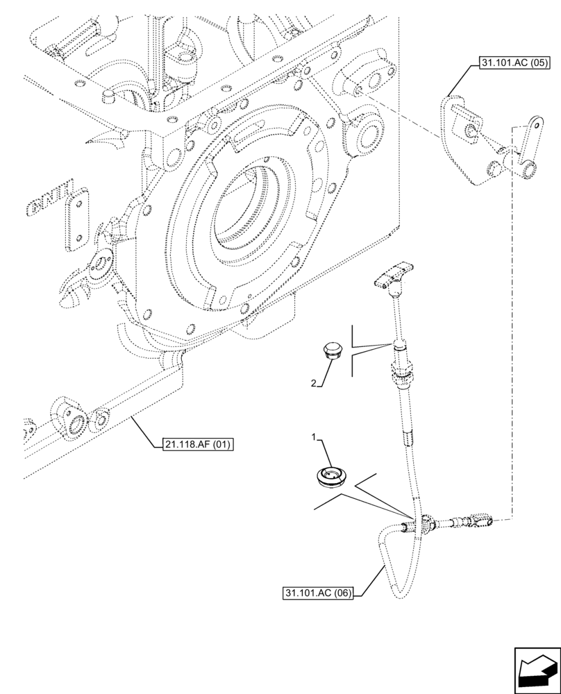 Схема запчастей Case IH FARMALL 110C - (31.101.AC[03]) - VAR - 743565, 743594 - PTO 540/1000 RPM, CONTROL LEVER, PLUGS, CAB (31) - IMPLEMENT POWER TAKE OFF