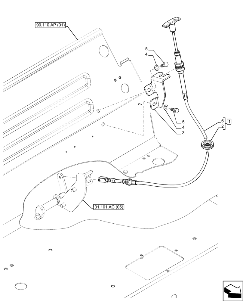 Схема запчастей Case IH FARMALL 110C - (31.101.AC[04]) - VAR - 743566 - PTO 540-540E RPM, CONTROL LEVER, W/O CAB (31) - IMPLEMENT POWER TAKE OFF