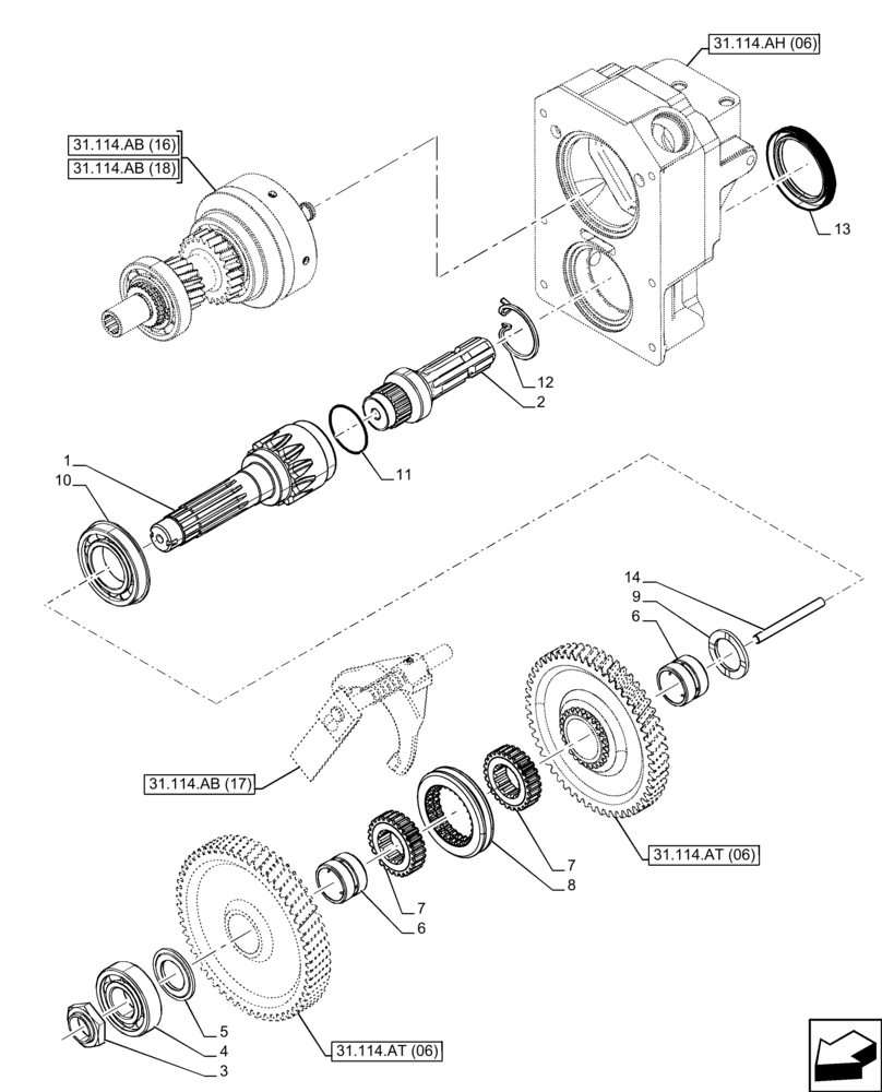 Схема запчастей Case IH FARMALL 110C - (31.114.AF[06]) - VAR - 743594 - PTO 540/1000 RPM, OUTPUT SHAFT, HI-LO (31) - IMPLEMENT POWER TAKE OFF