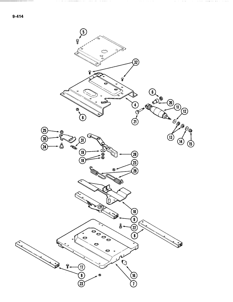 Схема запчастей Case IH 4494 - (9-414) - SEAT, AIR/OIL SUSPENSION, PRIOR TO P.I.N. 8866221 (09) - CHASSIS/ATTACHMENTS