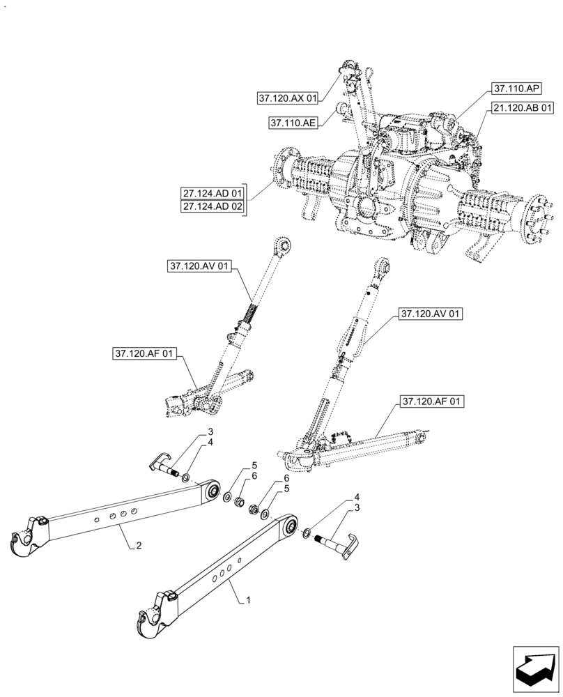 Схема запчастей Case IH FARMALL 140A - (37.120.AO[03]) - VAR - 330148 - LOWER LINK, ARM, QUICK-HITCH (37) - HITCHES, DRAWBARS & IMPLEMENT COUPLINGS