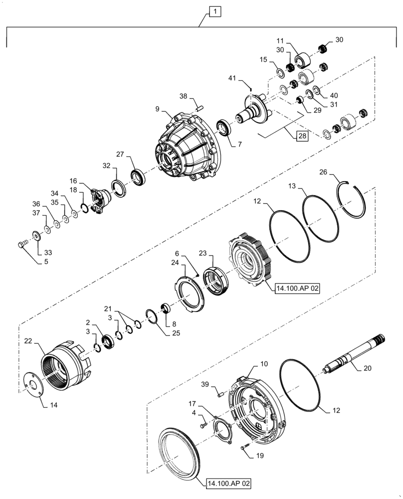 Схема запчастей Case IH 7240 - (14.100.AP[01]) - VAR - 425465, 425361, 425362, 425464 - VARIATOR, ROTOR (14) - MAIN GEARBOX & DRIVE